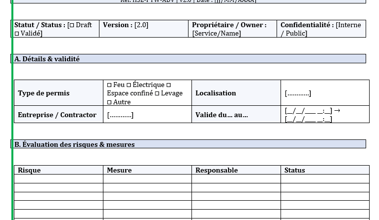 Permis de travail HSE Word : du formulaire à la maîtrise opérationnelle
