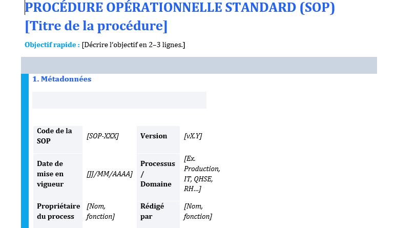Modèle SOP réutilisable multi-industries dans Word: mode d’emploi + Guide complet