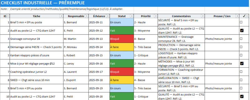 De la checklist à la cause racine : Modèle Excel qui met de l’ordre dans l’atelier