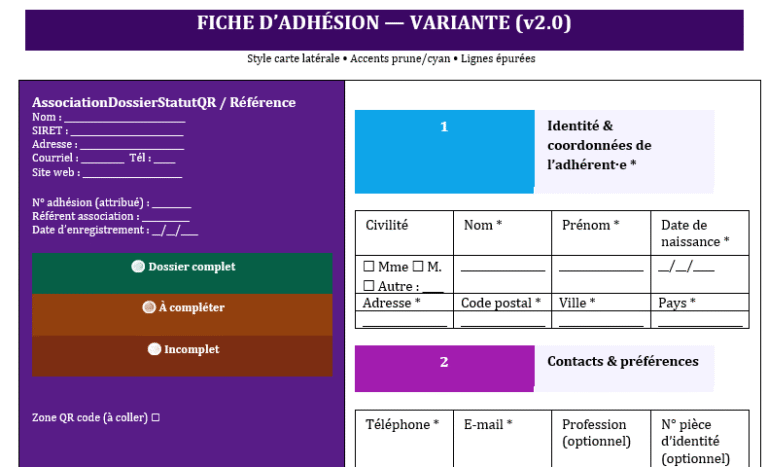 Fiche d’adhésion : modèles Word