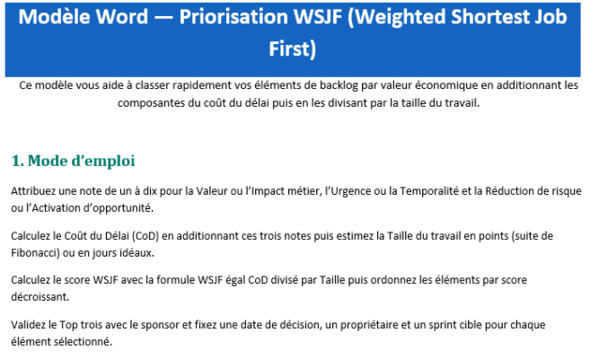 Méthode de priorisation WSJF : guide pratique + modèles Word & Excel