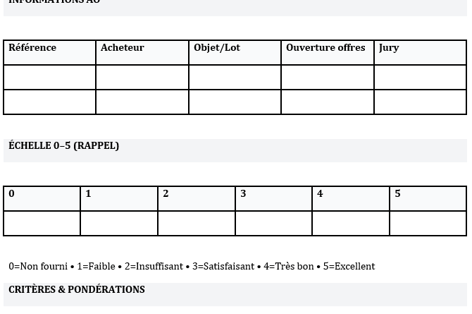 Grille d’évaluation des réponses à appel d’offres : modèles word