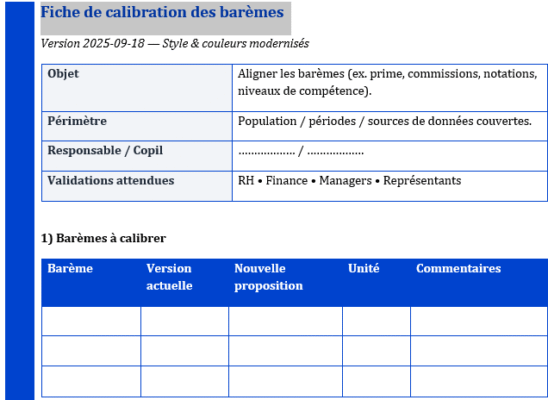Calibration des barèmes : Modèle Excel et Word