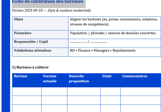 Calibration des barèmes : Modèle Excel et Word