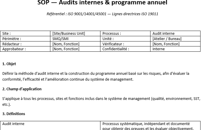 SOP Word — Audits internes & programme annuel