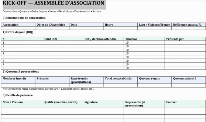 KICK-OFF — ASSEMBLÉE D’ASSOCIATION : Modèle Word téléchargeable