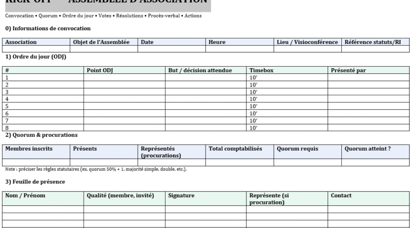 KICK-OFF — ASSEMBLÉE D’ASSOCIATION : Modèle Word téléchargeable