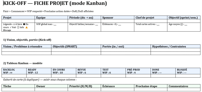 kick-off PROJET — La version « terrain » : Modèle Word Téléchargeable