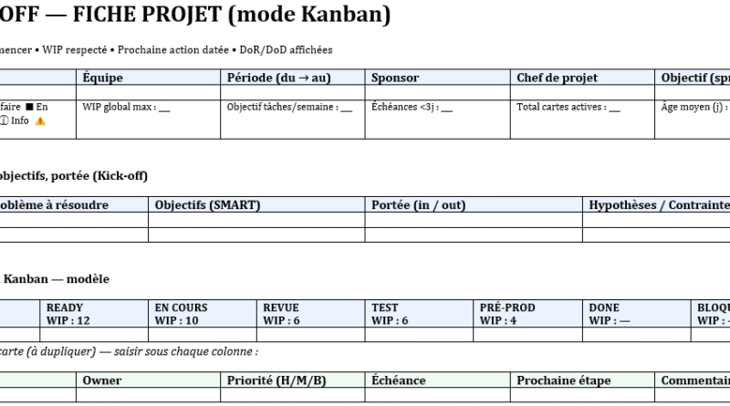 kick-off PROJET — La version « terrain » : Modèle Word Téléchargeable