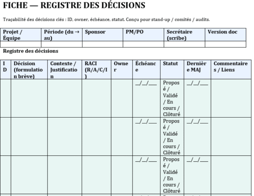 Registre des décisions — le carnet de bord qui évite les amnésies collectives : modèle Word