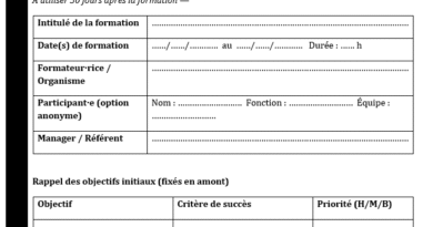 Fiche d’évaluation à froid (J+30) Word — mesurer le transfert réel après la formation