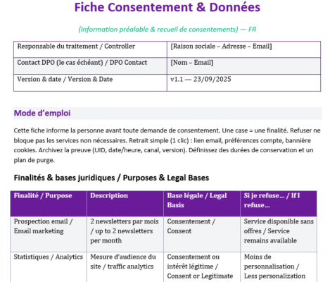 Fiche « Consentement & Données » : modèles Word