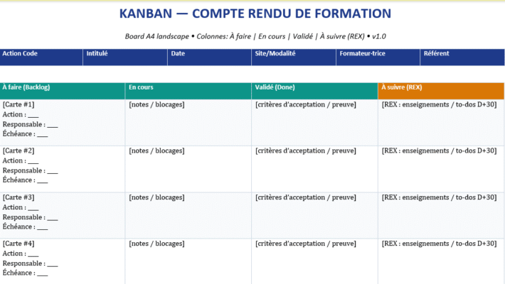 Compte rendu de formation & kanban de suivi : Modèles Word