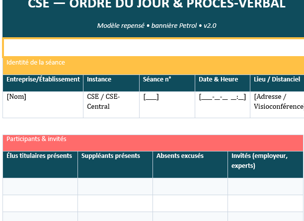 Modèle Word de compte rendu CSE — guide rédactionnel étoffé, rigoureux et lisible