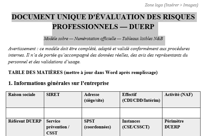 DUERP conforme dans Word : quatre angles d’attaque pour un document utile et opposable