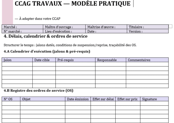 CCAG Travaux — guide détaillé : modèles Word
