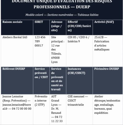 DUERP d’« Ateliers Boréal SAS » : de la cartographie des expositions au pilotage des actions