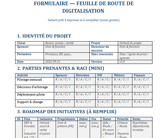 Formulaire de digitalisation d’entreprise à télécharger