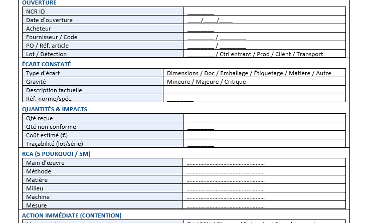 Fiche Word Non-Conformité Fournisseur : le guide pratique « one page » + registre Excel