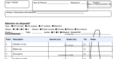 Fiche de prise de mesure bas de contention prêt à imprimer, un modèle éditable