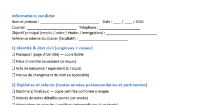 Check‑list — Dossier d’équivalence de diplôme (Québec, 2026)