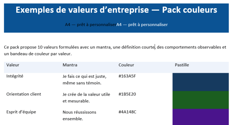 Exemples de valeurs d’entreprise : Charte pour passer du poster au moteur d’action