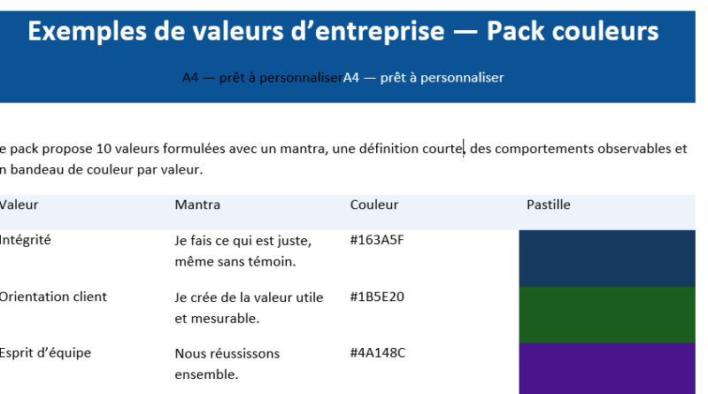 Exemples de valeurs d’entreprise : Charte pour passer du poster au moteur d’action