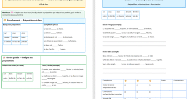 Prépositions de lieu & dictée : en classe, le duo qui fait écrire mieux : Fiche activités à Imprimer