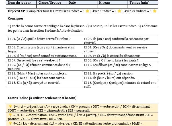 Guide pratique — Homophones en français + Exercices CCDMD types