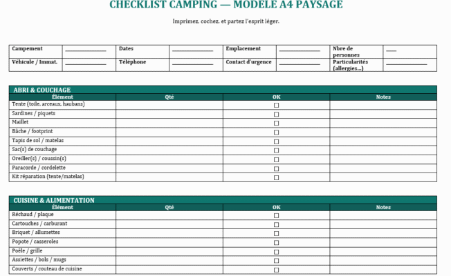 Checklist Camping à Imprimer — le guide complet pour partir serein