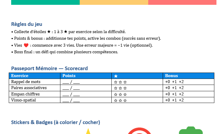 Atelier mémoire gamifié : Exercices Corrigés Gratuit