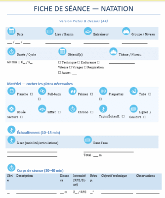 Fiche de séance Natation à Imprimer : l’outil visuel qui change la conduite d’entraînement