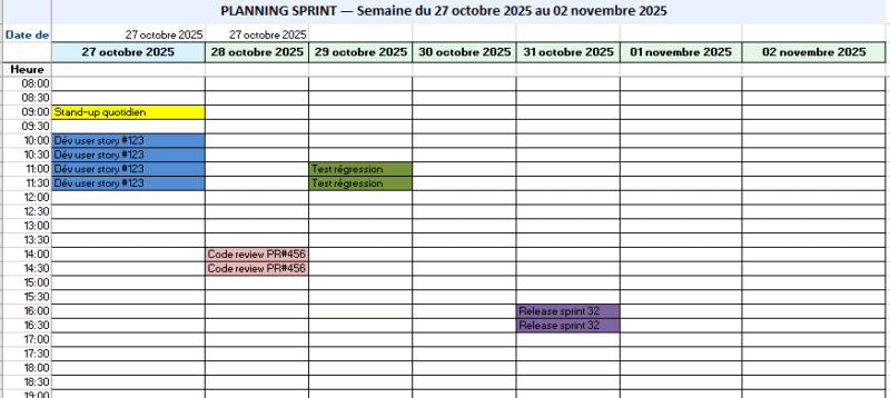 Planning hebdomadaire Excel, gratuit, éditable et réutilisable