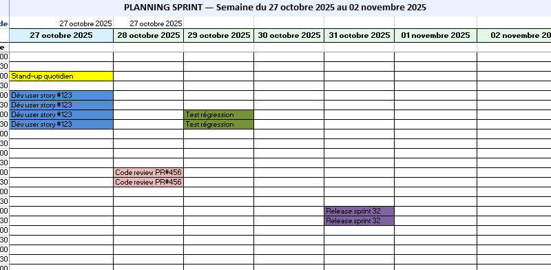 Planning hebdomadaire Excel, gratuit, éditable et réutilisable