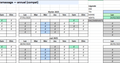 Calendrier de ramassage des ordures ménagères : Modèle Excel