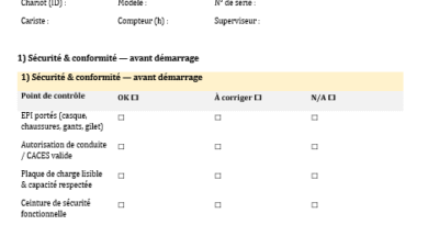 Checklist Quotidienne — Chariot Élévateur