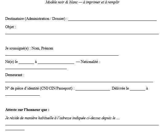 Attestation sur l’honneur : Modèles Word à Imprimer ( format A4 )