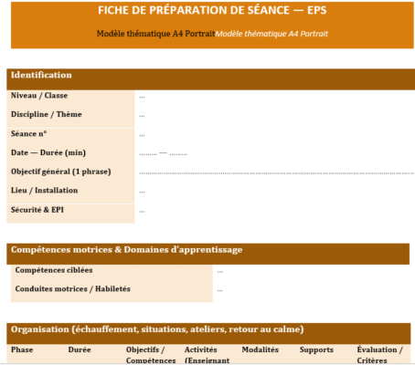 La fiche de préparation de séance : Modèles Word Vierges