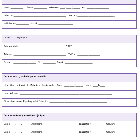 Feuille de soins Accident du travail / Maladie professionnelle AT/MP — modèles Word à télécharger
