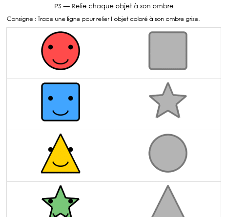 Exercices petite section maternelle à imprimer : modèles Word gâmifié