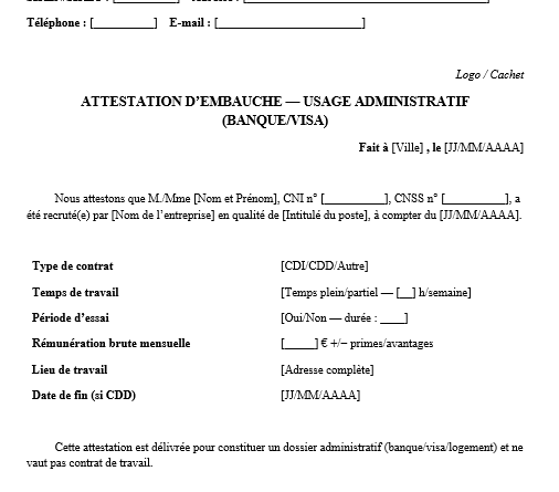 Attestation d’embauche