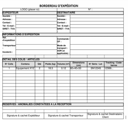 Bordereau d’expédition à Imprimer : 5 modèles- déclinaisons métiers prêtes à l’emploi (Douane, Aérien, Maritime, HACCP, ADR)
