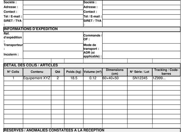 Bordereau d’expédition à Imprimer : 5 modèles- déclinaisons métiers prêtes à l’emploi (Douane, Aérien, Maritime, HACCP, ADR)