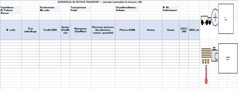 Bon de retour marchandises & bordereau de retour transport : modèles Word et Excel ( QR/Code-barres + onglets Import ERP WMS )