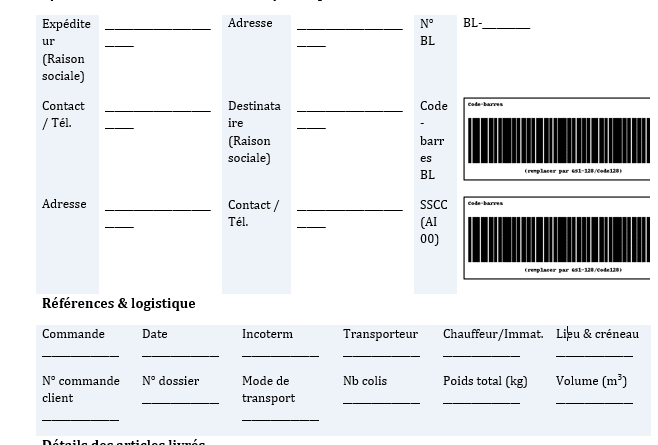 Bon de transport : modèles Word et Excel avec codes-barres — le papier qui fait bouger la marchandise