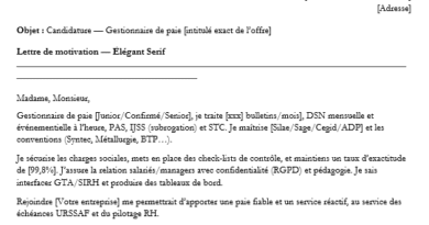 Lettre de motivation « Gestionnaire de paie » — guide complet, exemples et checklists