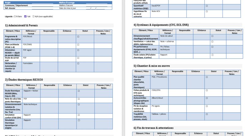 Check-list RE2020 — pièces & études minimales : le guide opérationnel (avec vrai jargon métier)
