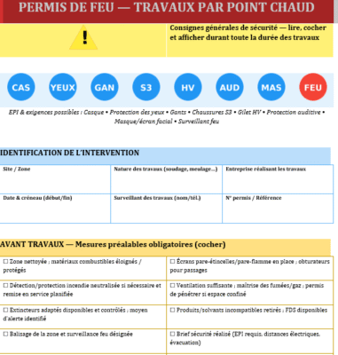 PERMIS DE FEU — TRAVAUX PAR POINT CHAUD