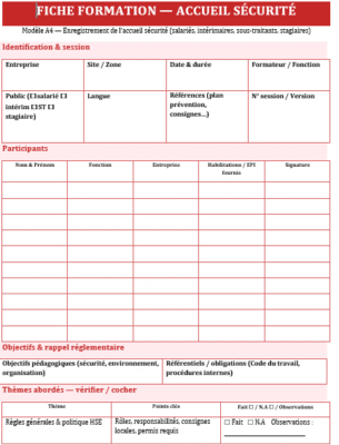 Accueil sécurité en entreprise : Fiche de formation à télécharger
