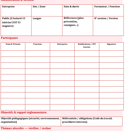 Accueil sécurité en entreprise : Fiche de formation à télécharger